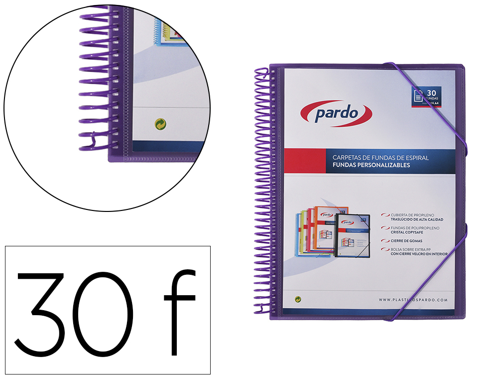 CARPETA PARDO ESCAPARATE CON ESPIRAL 30 FUNDAS FOLIO PERSONALIZABLE COLOR LILA