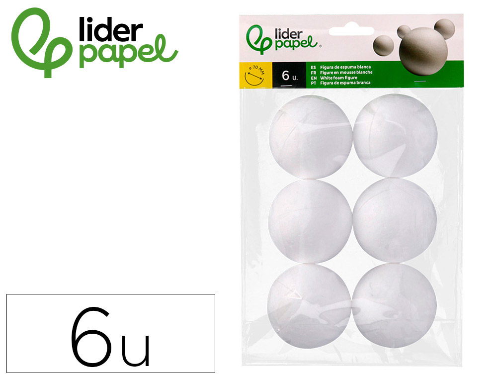 FIGURA DE ESPUMA BLANCA LIDERPAPEL BOLA DE 7 CM BOLSA CON 6 UNIDADES