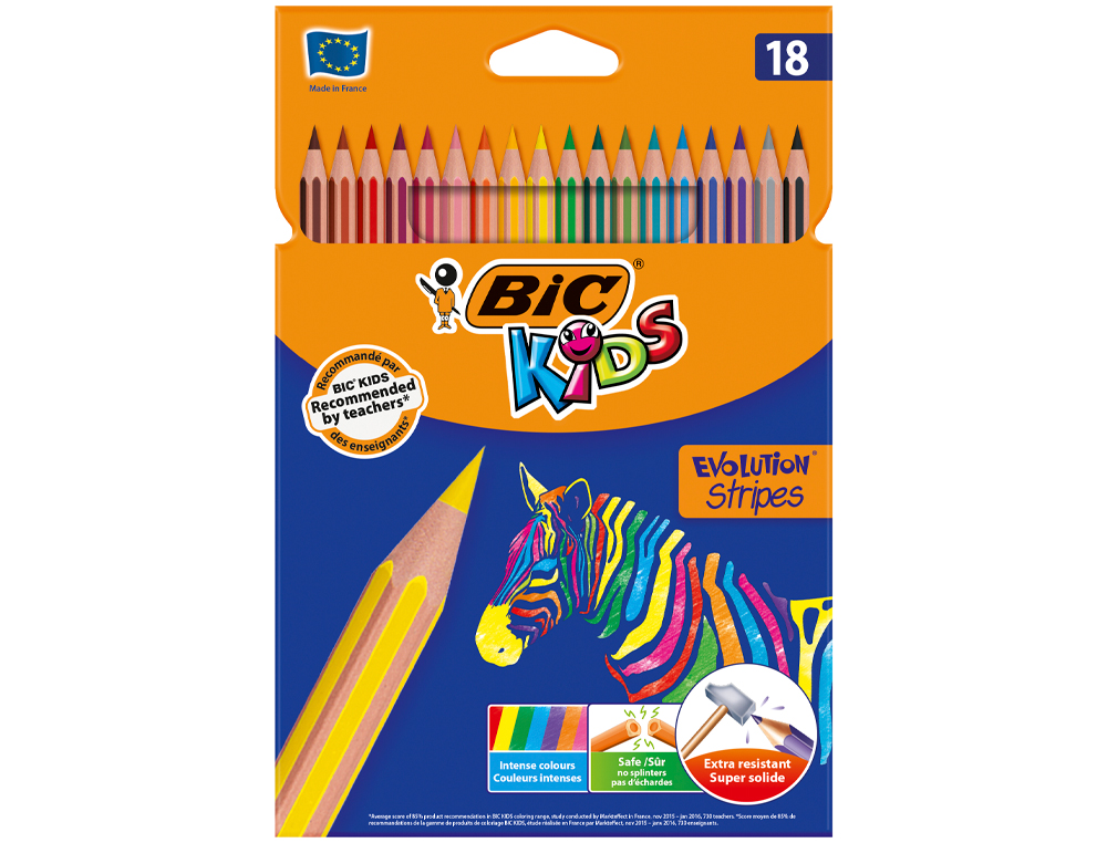 LAPICES DE COLORES BIC EVOLUTION STRIPES CAJA DE 18 COLORES SURTIDOS
