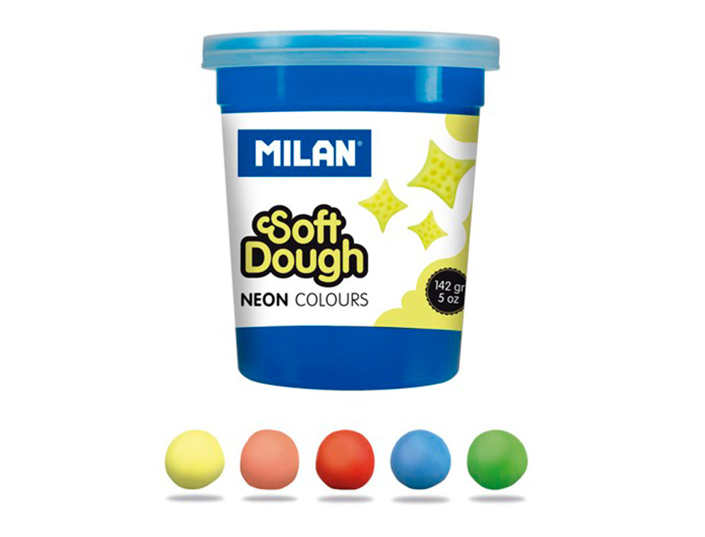 PASTA MILAN PARA MODELAR SOFT DOUGH NEON CAJA DE 5 BOTES COLORES SURTIDOS 142 G