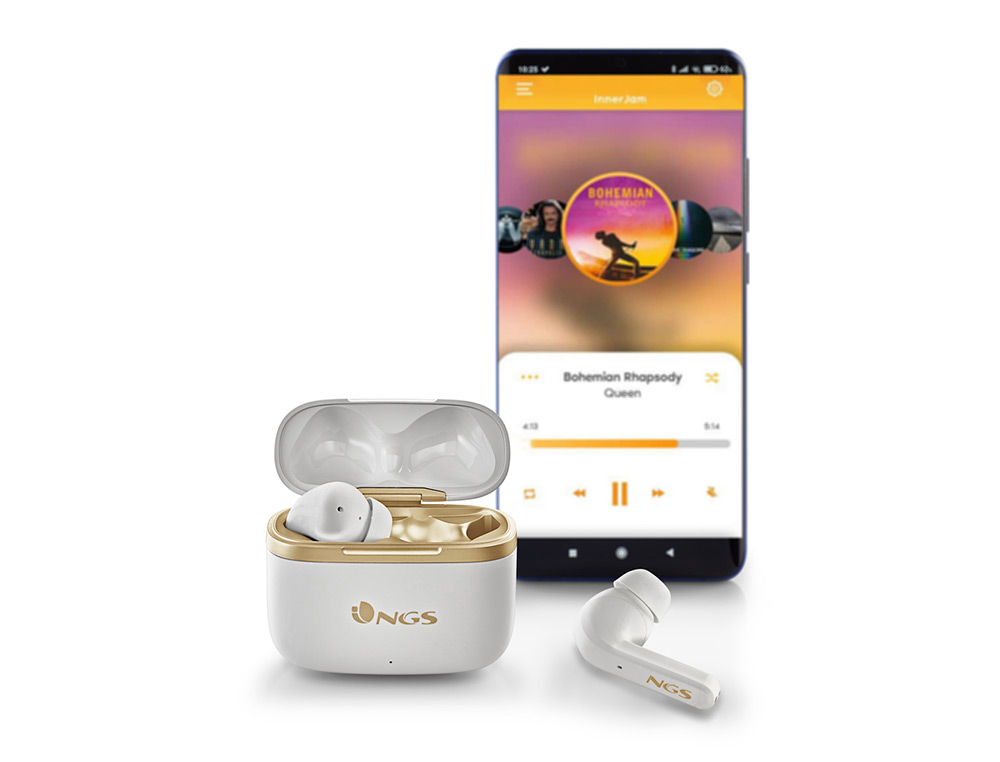 AURICULAR NGS ARTICA TROPHY INALAMBRICO ALCANCE 10 M BASE DE CARGA CONTROL TACTIL AUTONOMIA 20 HORAS USB-C
