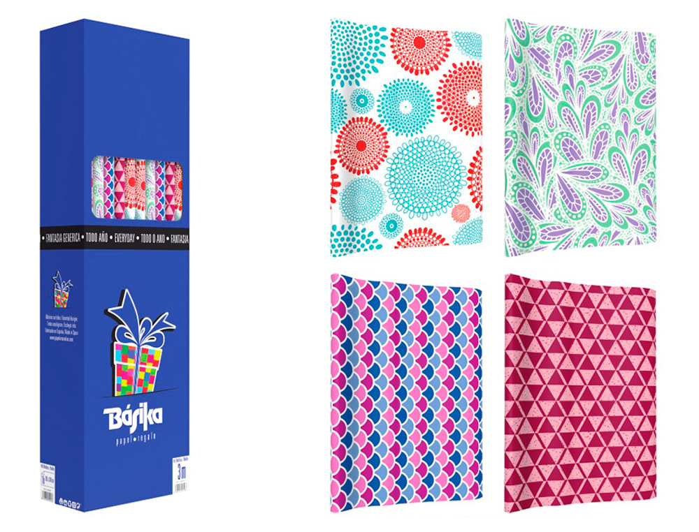 PAPEL DE REGALO BASIKA TODO AÑO ROLLO ANCHO 1 M LONGITUD 3 M MODELOS SURTIDOS GRAMAJE 50 GR