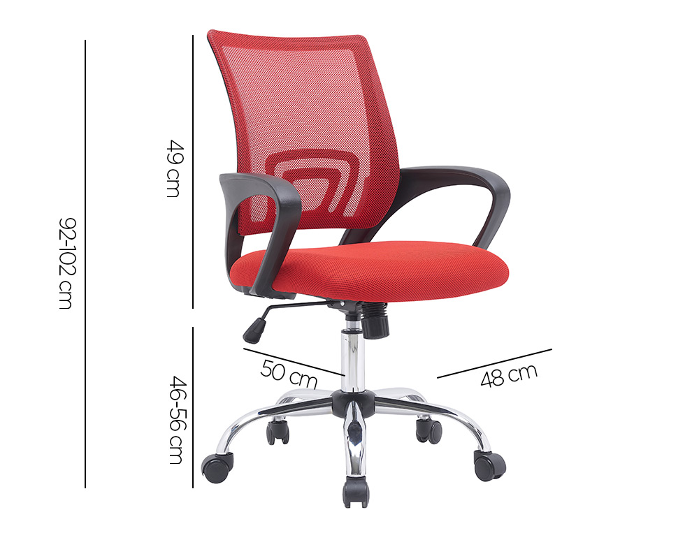 SILLA Q-CONNECT OFICINA SIENA MALLA BASE METALICA ALT MAX 1000 ANC 560 PROF 570 RUEDAS PREMIUM COLOR NEGRO ROJO