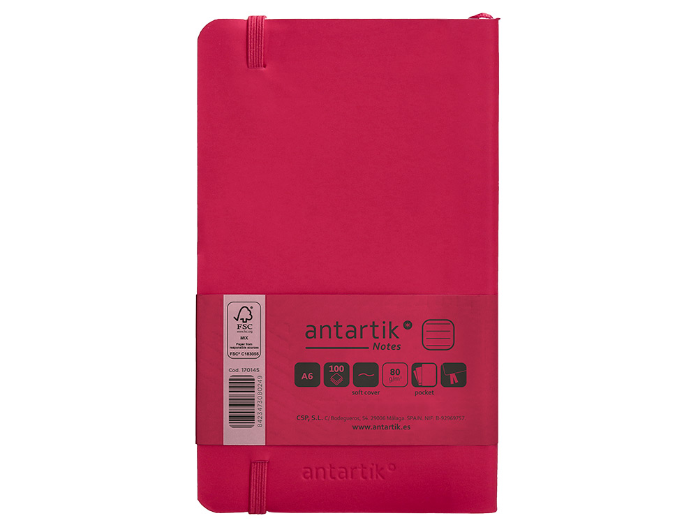 CUADERNO CON GOMILLA ANTARTIK NOTES TAPA BLANDA A6 RAYAS BURDEOS 100 HOJAS 80 GR FSC
