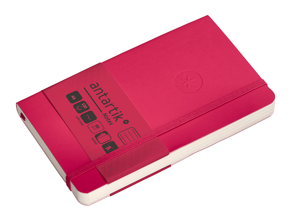 CUADERNO CON GOMILLA ANTARTIK NOTES TAPA BLANDA A6 RAYAS BURDEOS 100 HOJAS 80 GR FSC