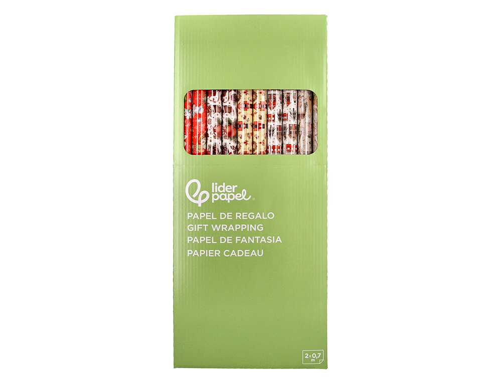 PAPEL DE REGALO LIDERPAPEL NAVIDAD ROLLO ANCHO 70 CM LONGITUD 2 MT GRAMAJE 60 GR DISEOS SURTIDOS B-2024