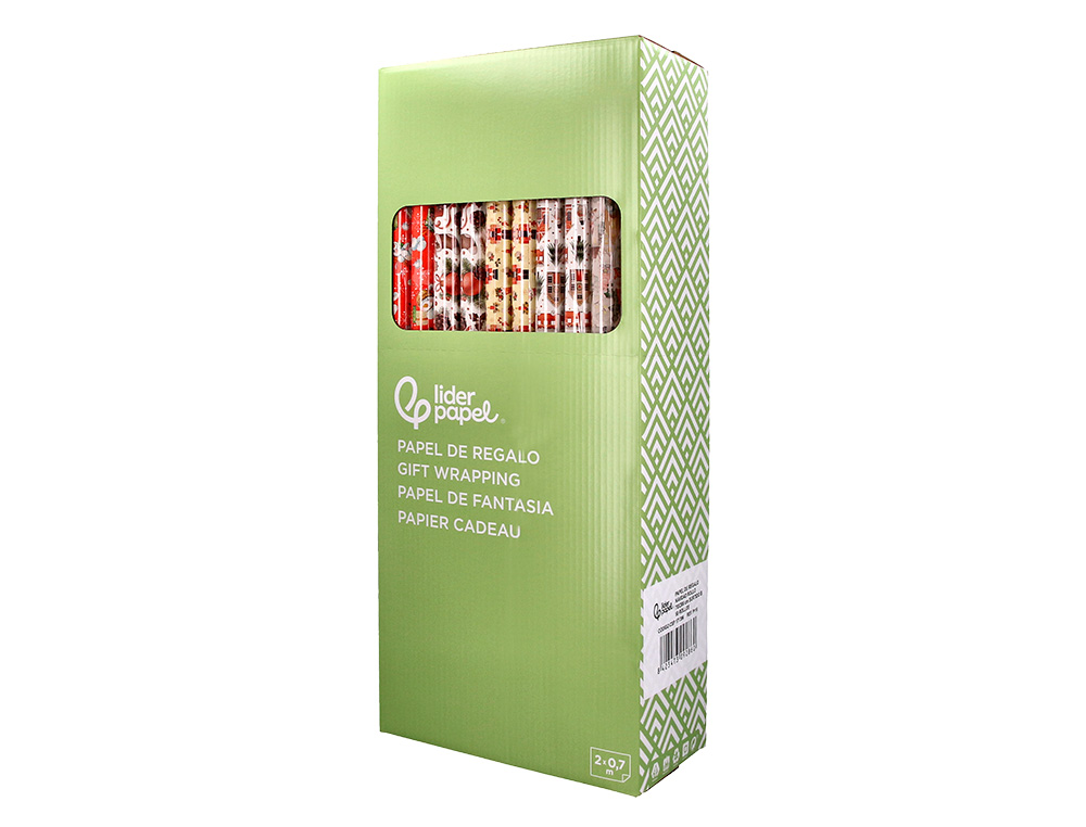 PAPEL DE REGALO LIDERPAPEL NAVIDAD ROLLO ANCHO 70 CM LONGITUD 2 MT GRAMAJE 60 GR DISEOS SURTIDOS B-2024