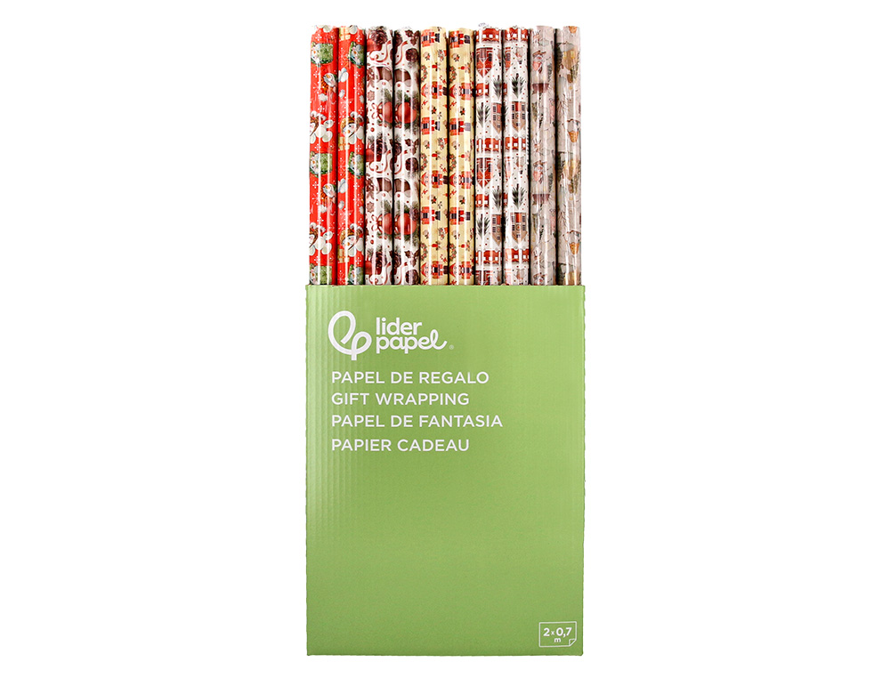 PAPEL DE REGALO LIDERPAPEL NAVIDAD ROLLO ANCHO 70 CM LONGITUD 2 MT GRAMAJE 60 GR DISEOS SURTIDOS B-2024