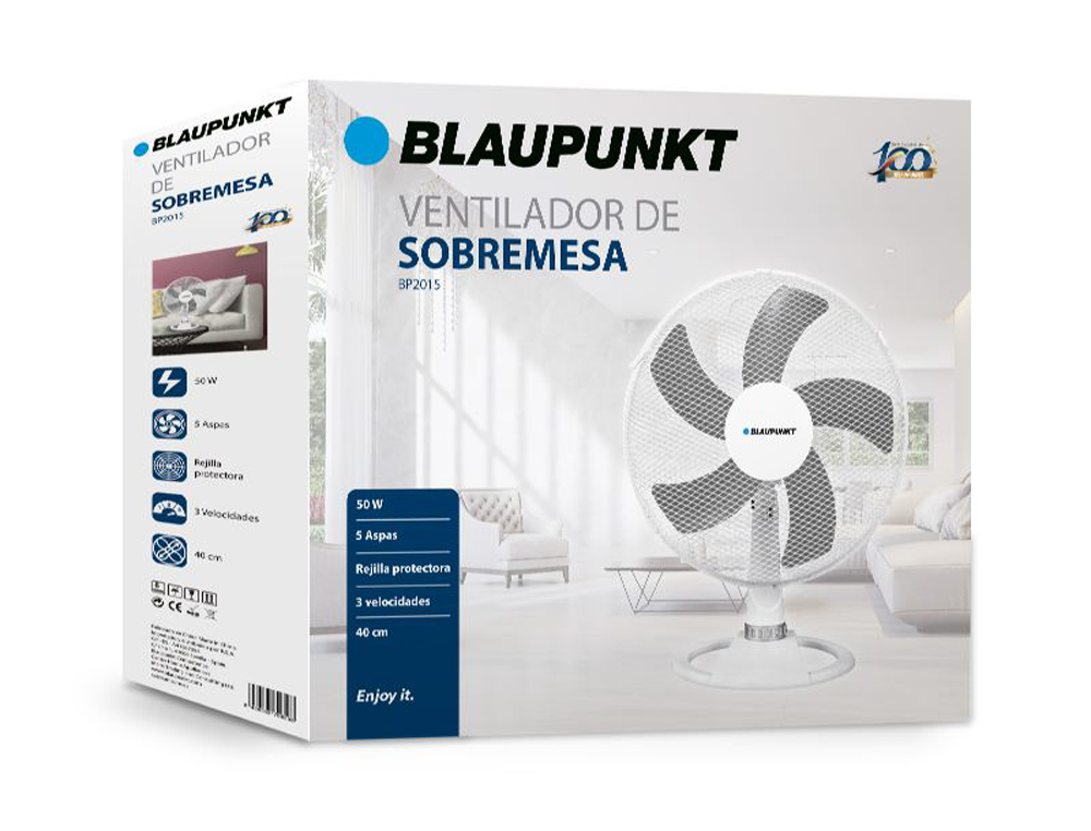 VENTILADOR BLAUPUNKT SOBREMESA 5 ASPAS 3 VELOCIDADES 40CM 50 W