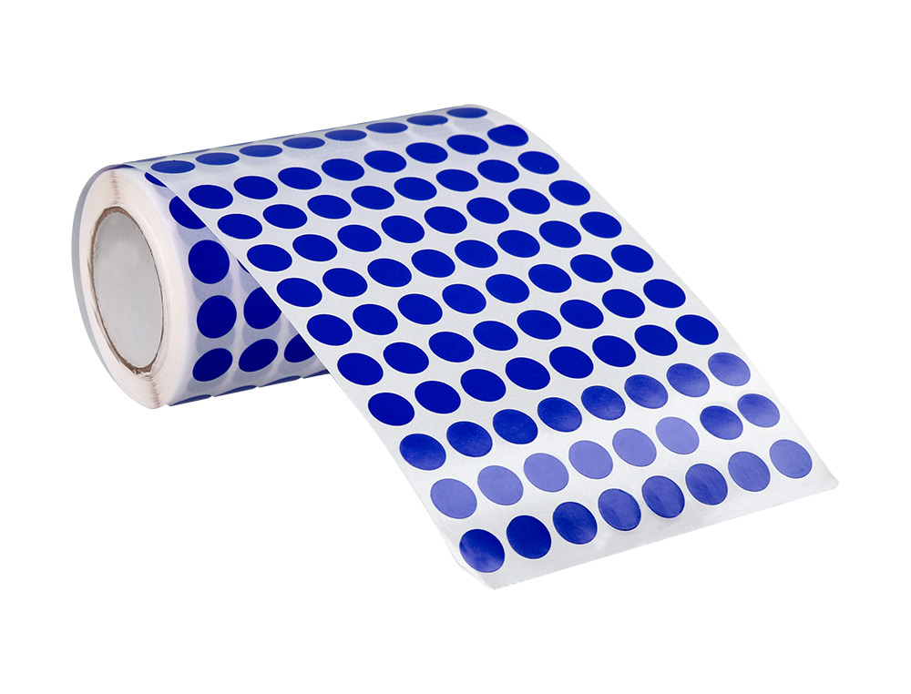 GOMETS LIDERPAPEL AUTOADHESIVO CIRCULOS 10,5 MM AZUL ROLLO DE 6000 UNIDADES EN CAJA DE CARTON