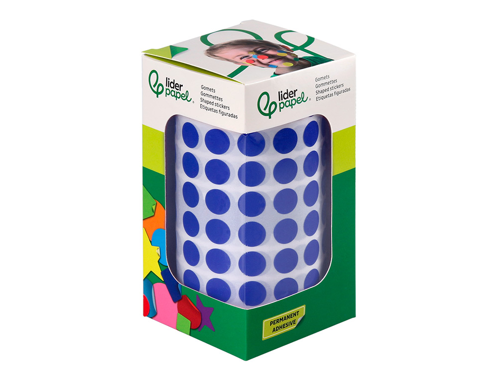 GOMETS LIDERPAPEL AUTOADHESIVO CIRCULOS 10,5 MM AZUL ROLLO DE 6000 UNIDADES EN CAJA DE CARTON