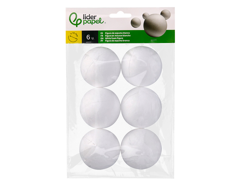 FIGURA DE ESPUMA BLANCA LIDERPAPEL BOLA DE 7 CM BOLSA CON 6 UNIDADES