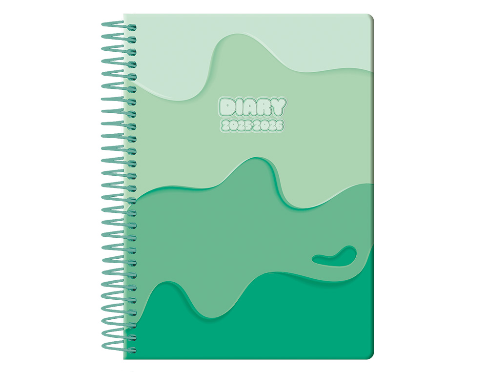 AGENDA ESCOLAR LIDERPAPEL 25-26 ESPIRAL MELTING VERDE SEMANA VISTA A5 BILINGÜE PAPEL FSC 80 GR