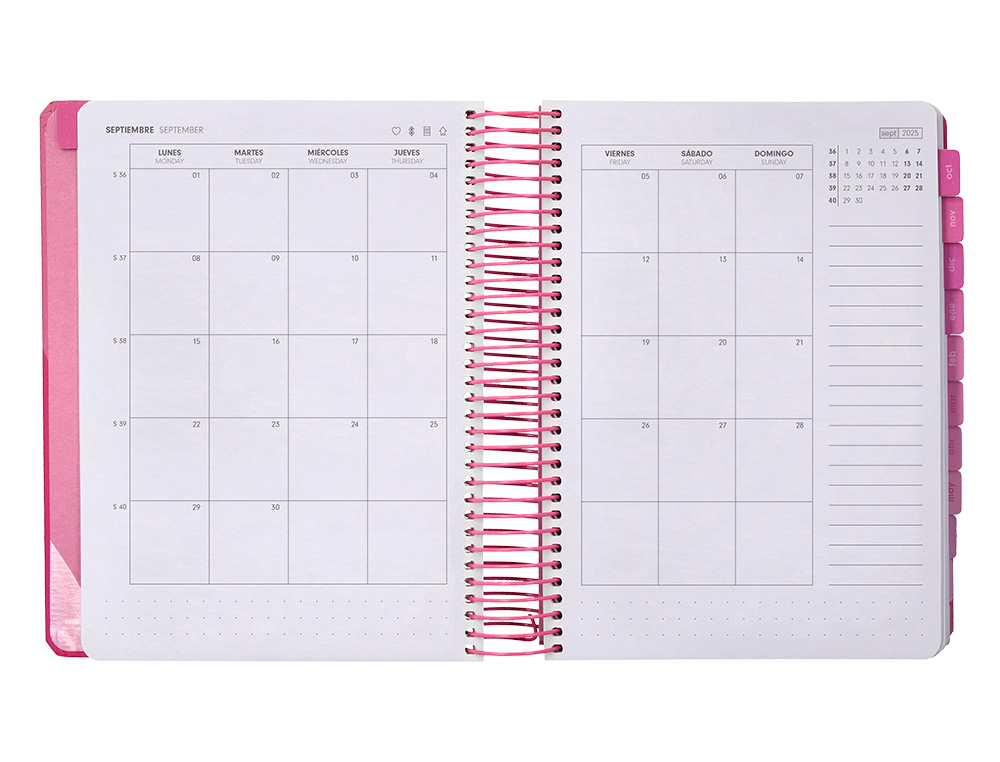 AGENDA ESCOLAR ANTARTIK 25-26 ESPIRAL FUN DAY FUCSIA DIA PAGINA A5 BILINGÜE PAPEL FSC 80 GR