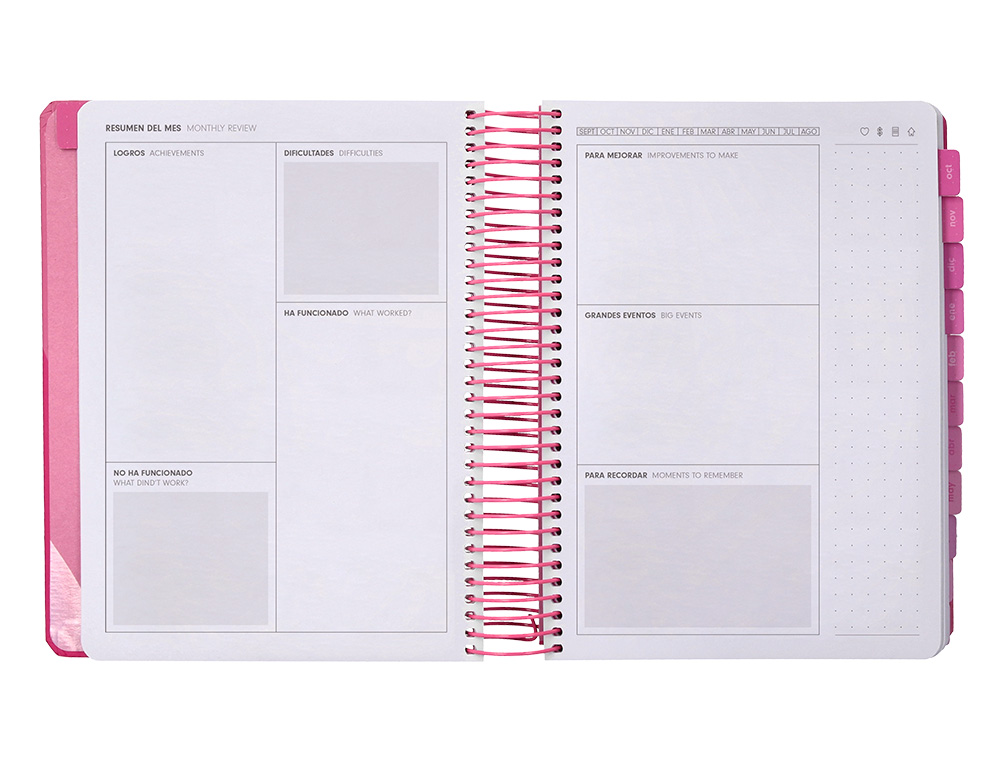 AGENDA ESCOLAR ANTARTIK 25-26 ESPIRAL FUN DAY FUCSIA DIA PAGINA A5 BILINGÜE PAPEL FSC 80 GR