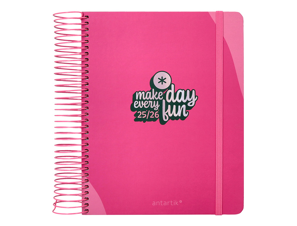 AGENDA ESCOLAR ANTARTIK 25-26 ESPIRAL FUN DAY FUCSIA DIA PAGINA A5 BILINGÜE PAPEL FSC 80 GR