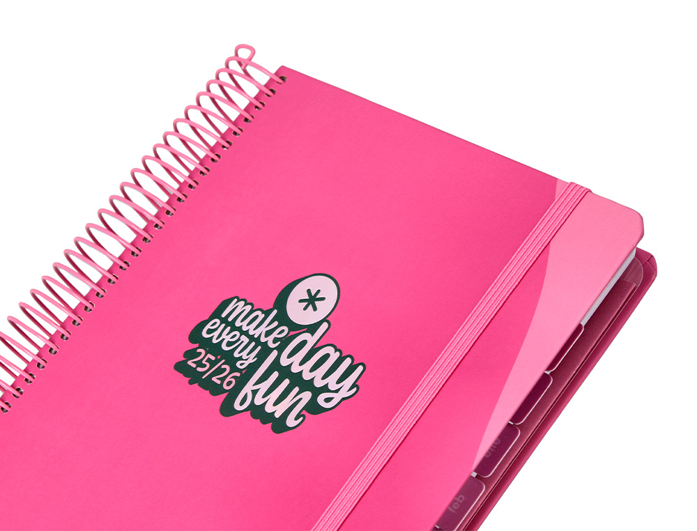 AGENDA ESCOLAR ANTARTIK 25-26 ESPIRAL FUN DAY FUCSIA DIA PAGINA A5 BILINGÜE PAPEL FSC 80 GR