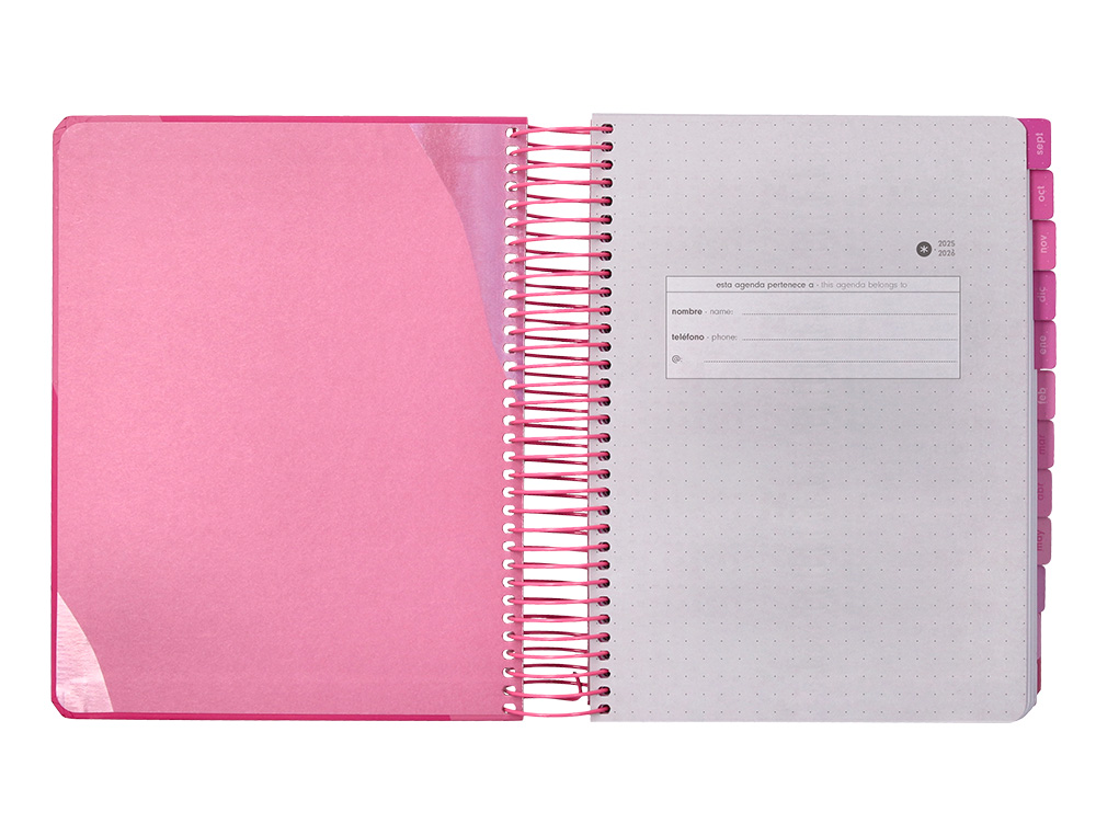 AGENDA ESCOLAR ANTARTIK 25-26 ESPIRAL FUN DAY FUCSIA DIA PAGINA A5 BILINGÜE PAPEL FSC 80 GR