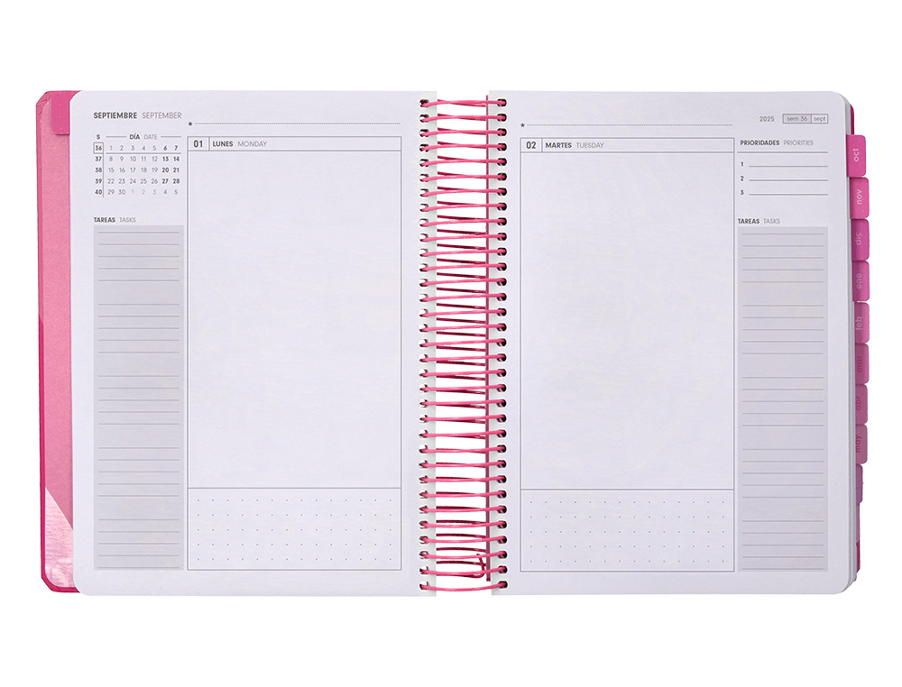 AGENDA ESCOLAR ANTARTIK 25-26 ESPIRAL FUN DAY FUCSIA DIA PAGINA A5 BILINGÜE PAPEL FSC 80 GR