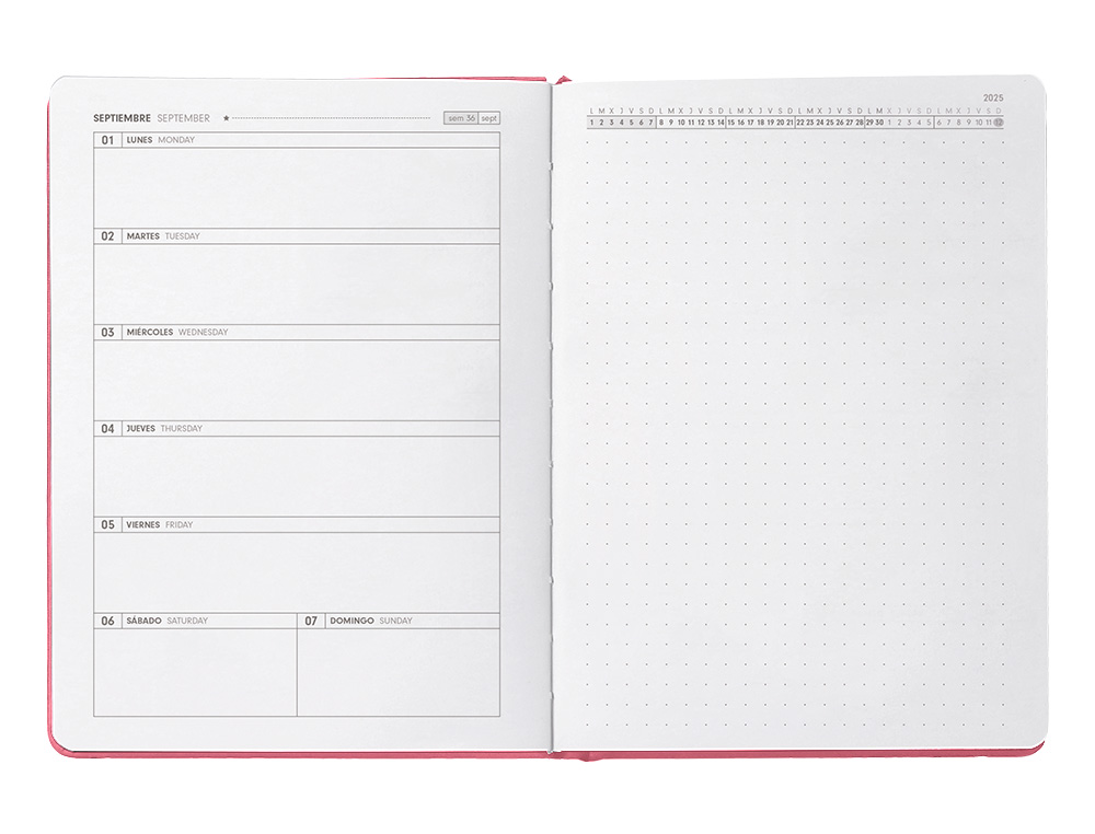 AGENDA ESCOLAR ANTARTIK 25-26 ENCUADERNADA GO! SIMIL PIEL ROSA SEMANA VISTA A5 BILINGÜE PAPEL FSC 80 GR