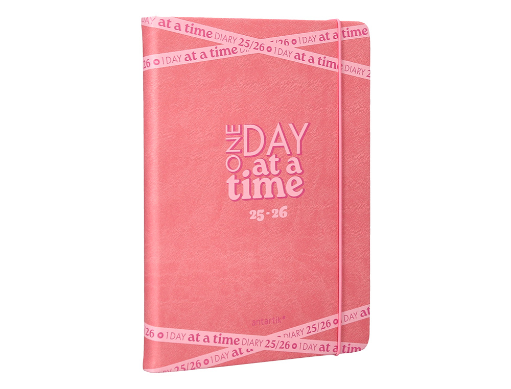 AGENDA ESCOLAR ANTARTIK 25-26 ENCUADERNADA GO! SIMIL PIEL ROSA SEMANA VISTA A5 BILINGÜE PAPEL FSC 80 GR