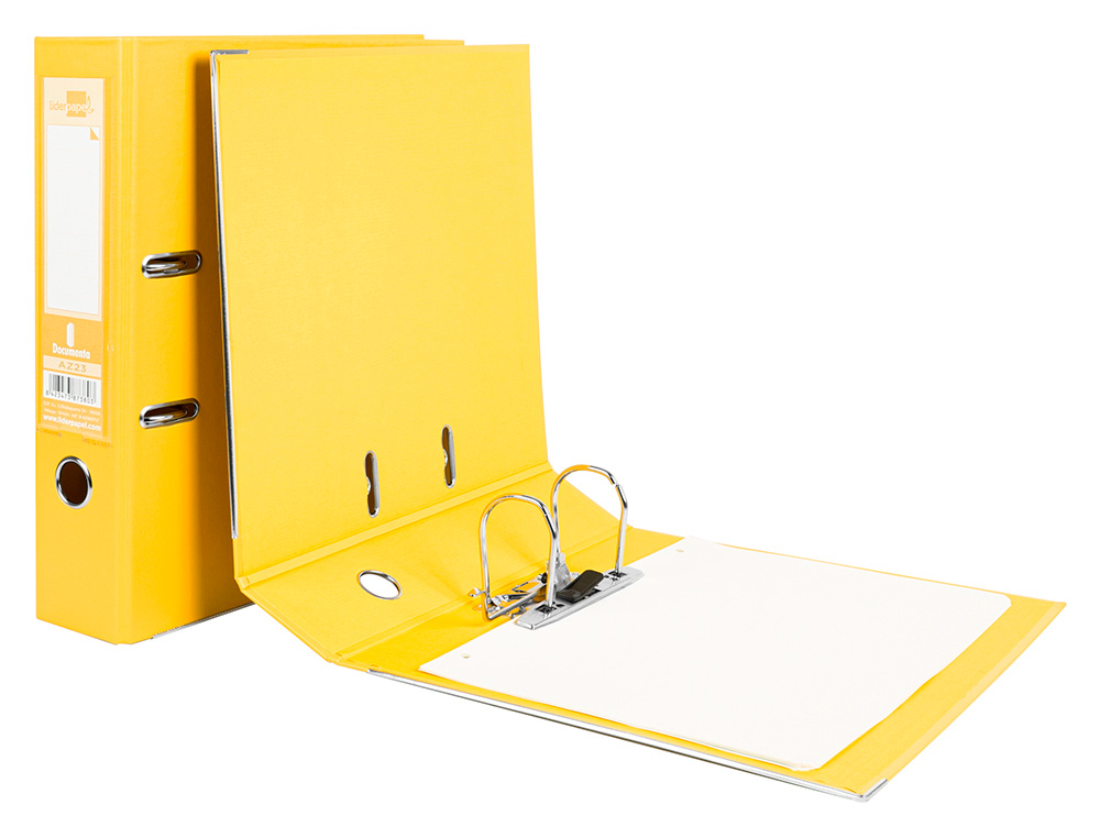 ARCHIVADOR DE PALANCA LIDERPAPEL A4 DOCUMENTA FORRADO PVC CON RADO LOMO 75MM AMARILLO COMPRESOR METALICO