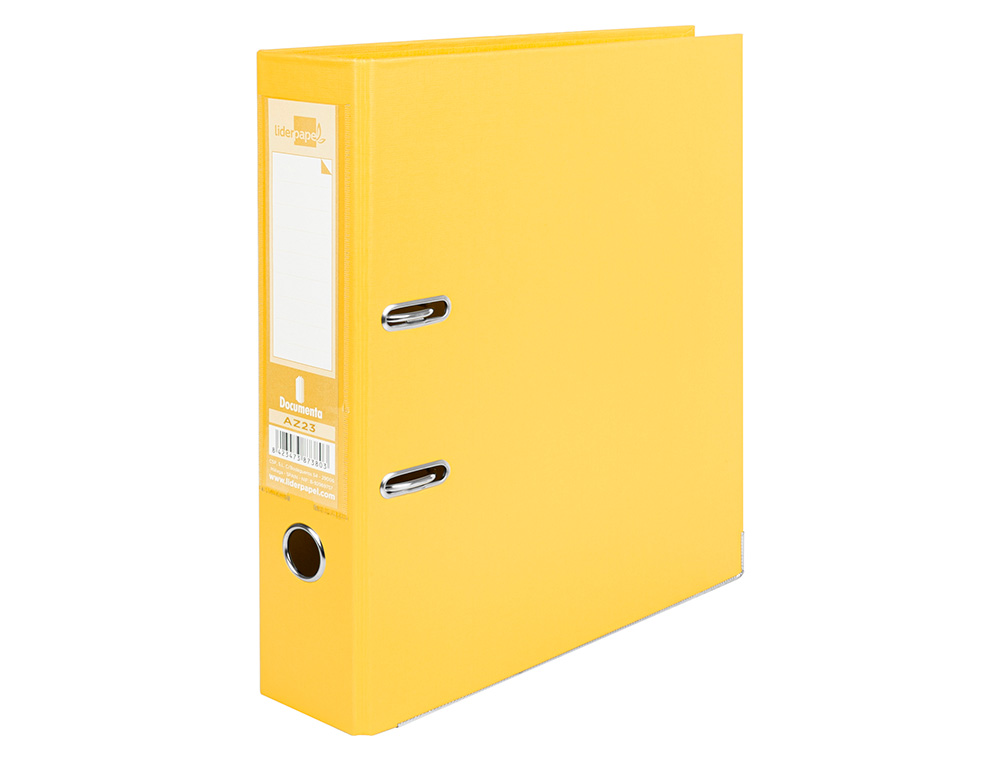 ARCHIVADOR DE PALANCA LIDERPAPEL A4 DOCUMENTA FORRADO PVC CON RADO LOMO 75MM AMARILLO COMPRESOR METALICO