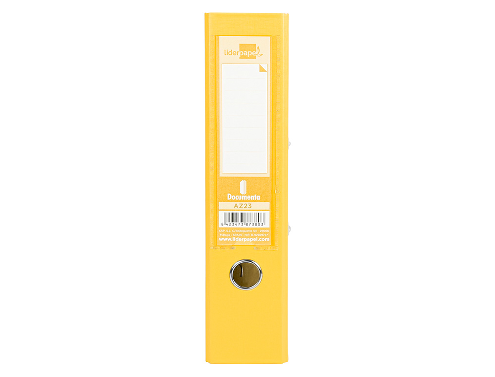 ARCHIVADOR DE PALANCA LIDERPAPEL A4 DOCUMENTA FORRADO PVC CON RADO LOMO 75MM AMARILLO COMPRESOR METALICO
