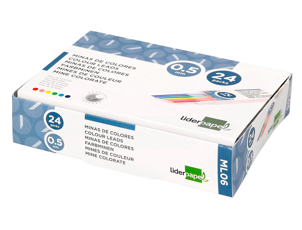 MINAS LIDERPAPEL COLORES SURTIDOS 0,5 MM ESTUCHE DE 12 MINAS