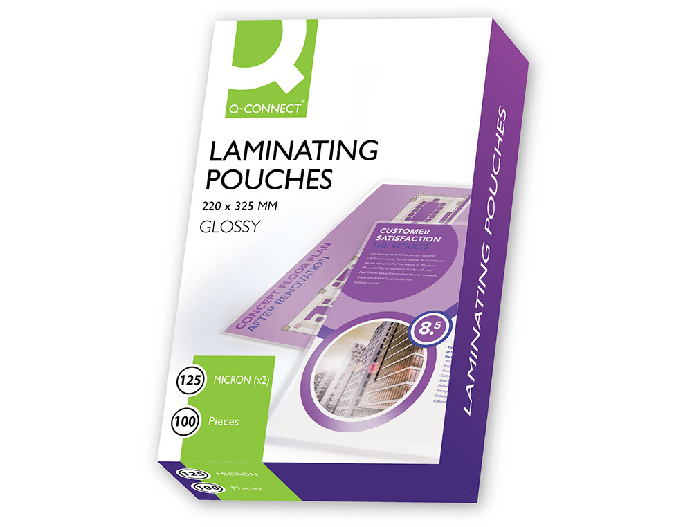 BOLSA DE PLASTIFICAR Q-CONNECT 325 X 220 MM 125 MC FOLIO CAJA DE 100 UNIDADES