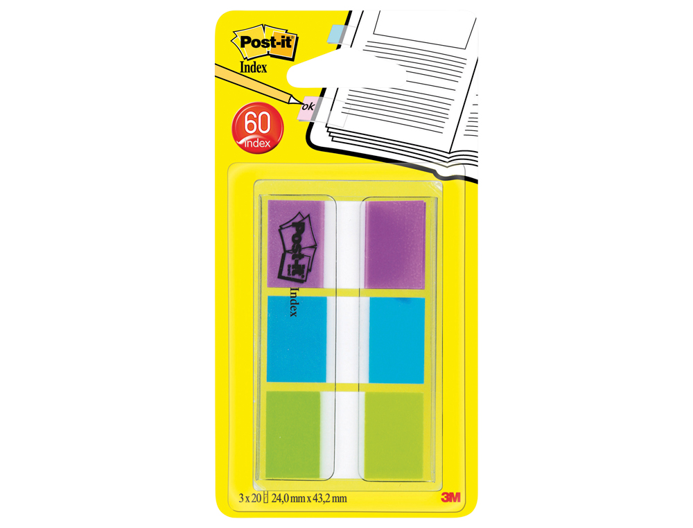 BANDERITAS SEPARADORAS POST-INDEX 680-ROY VERDE AZUL Y VIOLETA DISPENSADOR FUNDA 3X20