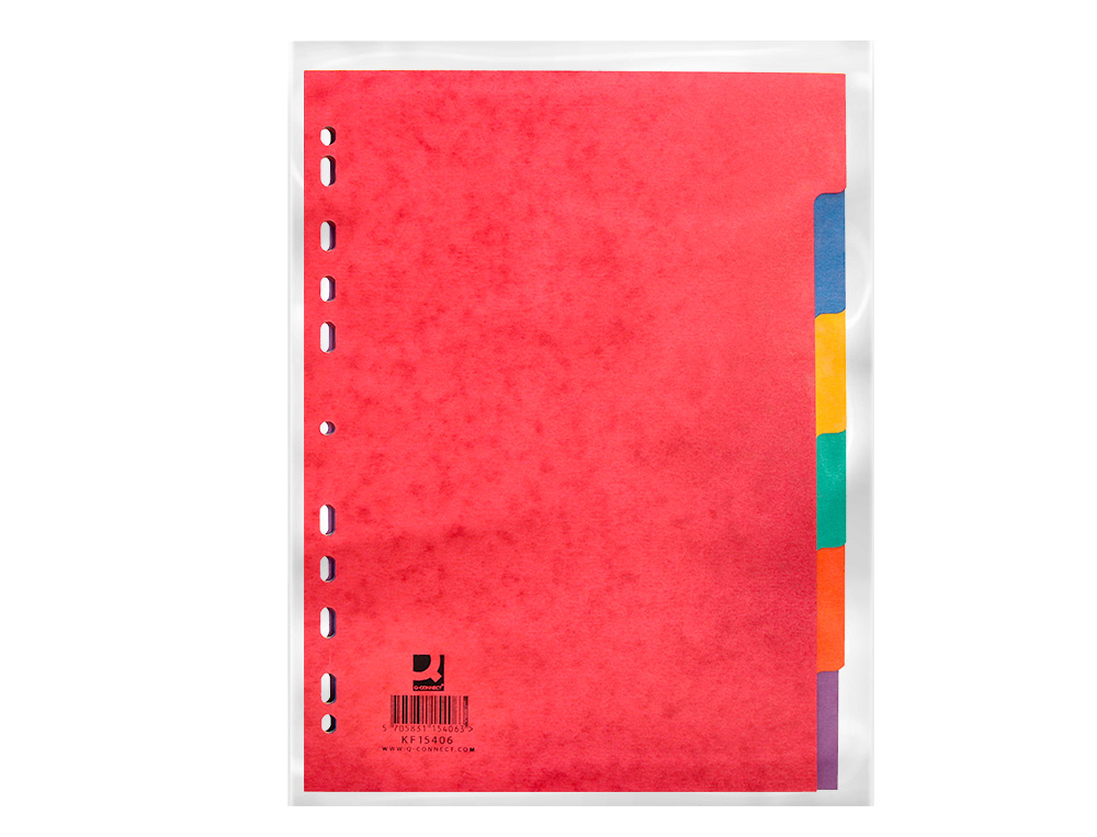 SEPARADOR Q-CONNECT CARTULINA BRILLO JUEGO DE 6 SEPARADORES DIN A4 MULTITALADRO
