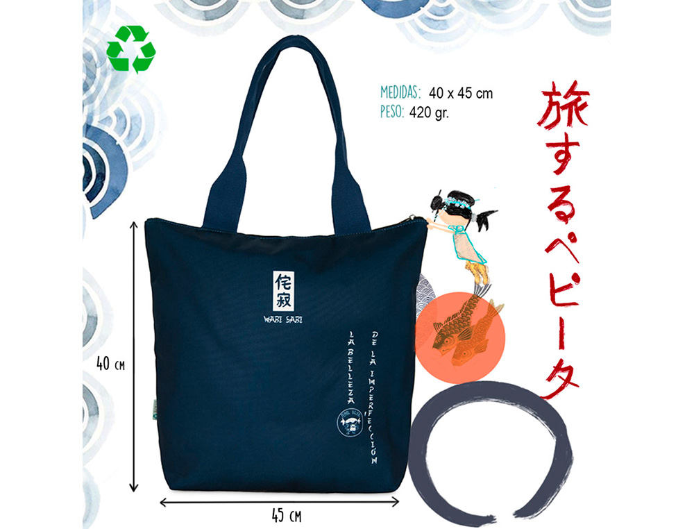 BOLSA CON ASAS PEPITA VIAJERA JAPON TOTE BAG 400X450 MM