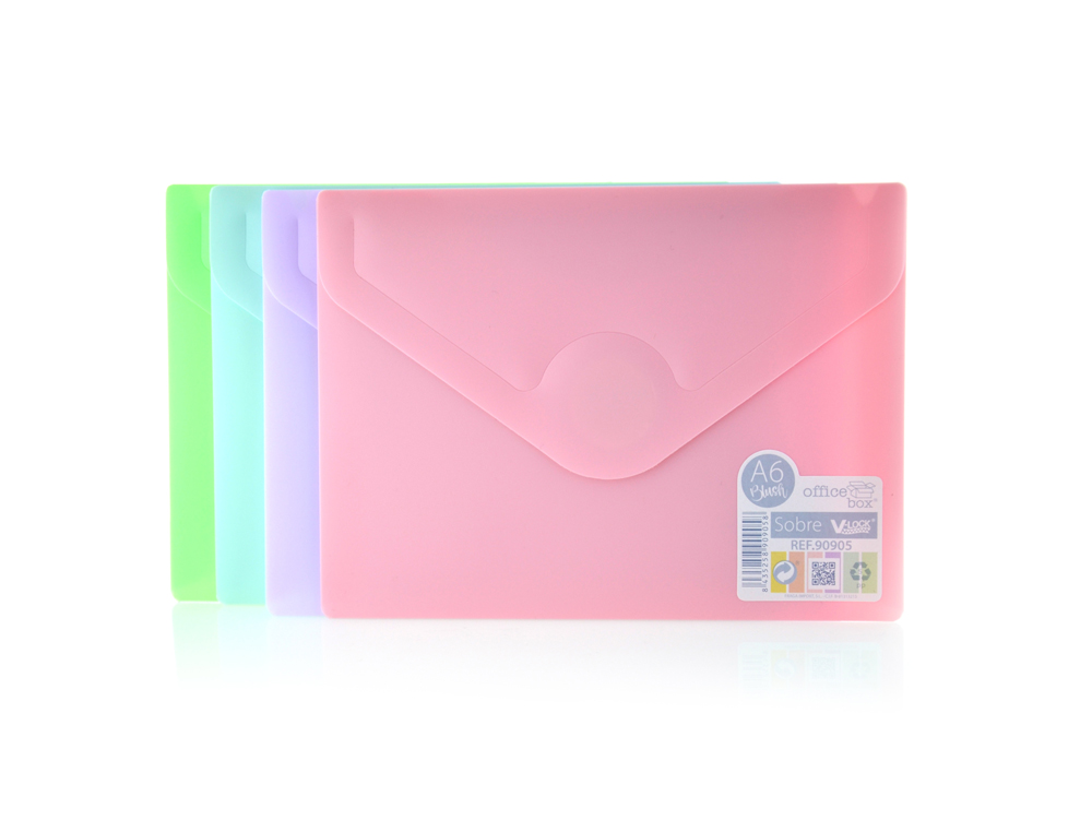 CARPETA OFFICE BOX DOSSIER V-LOCK DIN A6 CIERRE VELCRO COLORES PASTEL SURTIDOS