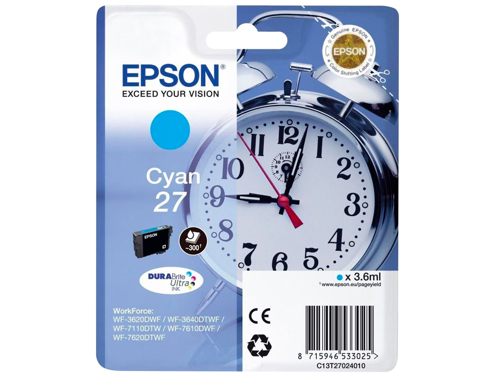 INK-JET EPSON 27 WF3620 / 7110 / 7610 / 7620 CYAN 300 PAG
