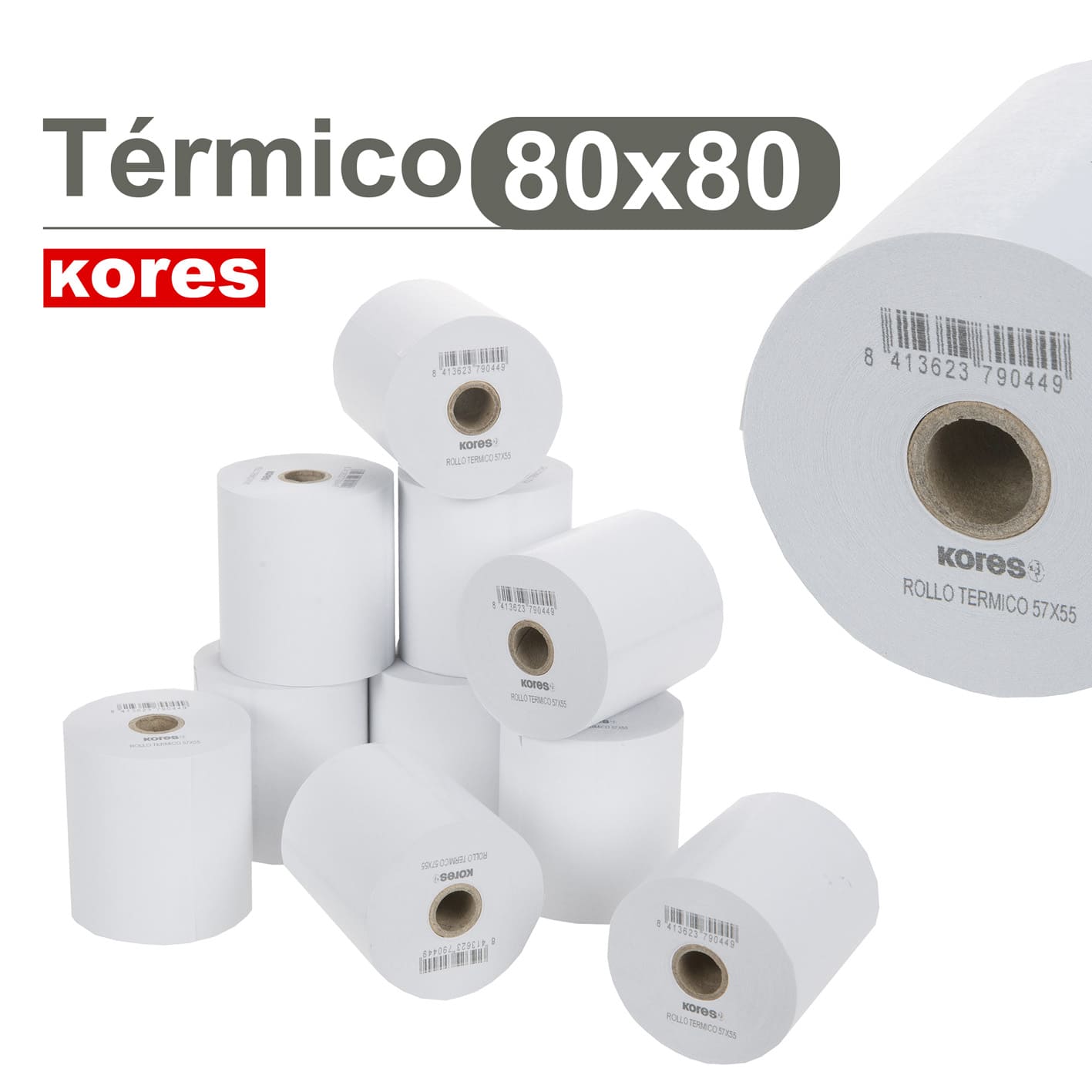 ROLLOS PAPEL TRMICOS SIN BISFENOL A 80X80X12 MM 78 M KORES